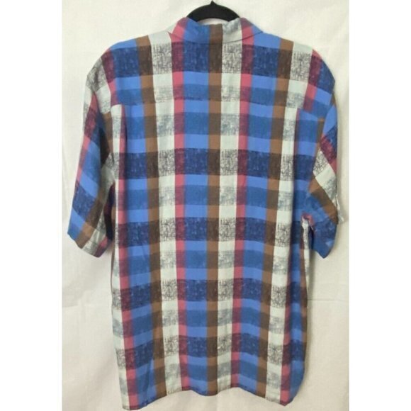 Tommy Bahama Mens Silk Shirt Checkered Blue Brown Pink Button Up Short Sleeve L - Picture 4 of 6